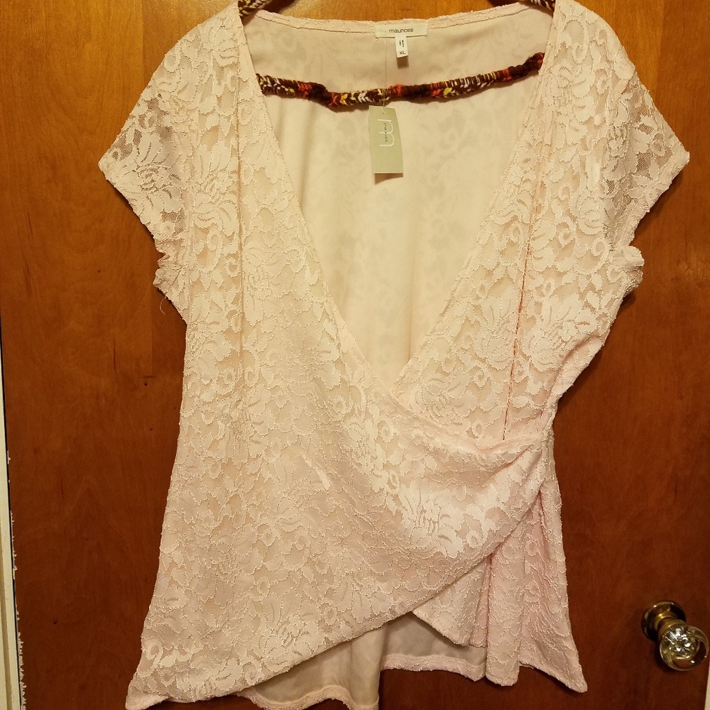 Maurice's baby pink wrap lace top